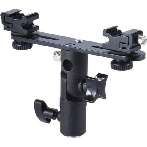 Double Hot Shoe Flash Umbrella Holder Light Stand Mount for Photography Camera