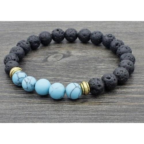 8mm iki4 elastic adjusted black volcanic lava Bracelet Stone bead essential oils diffuser agate turquoise yellow Tigerey