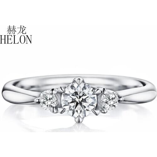 HELON Moissanite Ring Solid 10k White Gold VVS/DEF Color Round 3.5mm Lab Grown Moissanite Diamond Engagement Wedding Ring