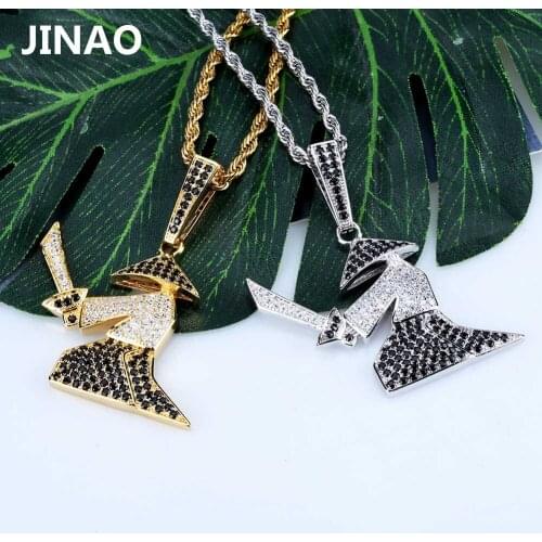 JINAO Hip Hop Fashion Nunchaku Ninja Pendant Necklaces Cubic Zirconia Plated Gold Silver colour Jewelry For Gift
