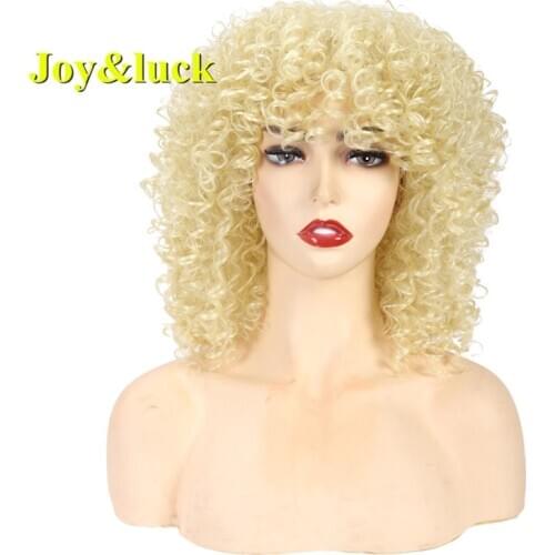 Joy&luck Short Wig Afro Kinky Culry 613 Blonde Synthetic Wigs for Women Burgundy Full Wig With Bangs Hair Wig Cosplay Or Daily