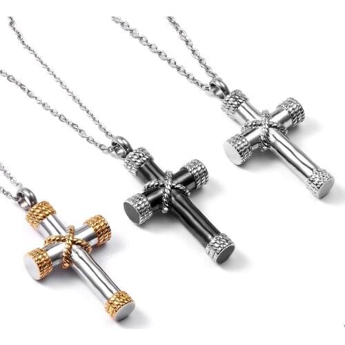 100% Stainless Steel Classic Cross Cremation Ashes Urn Necklace Keepsake Jewelry Memorial Perfume Bottle Pendant Can Open 50cm