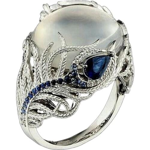 Unique Floral Ring Moonstone Treasure Sapphire DiamondWedding Band Rings Bridal Sets Wedding Engagement Ring Accessory