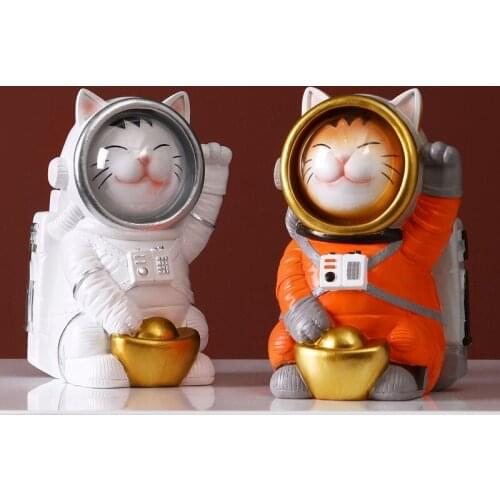 Creative Space Fortune Cat Statue Resin sculpture Crafts Simple Living Room Ornaments Home Office Store Decors Decorations