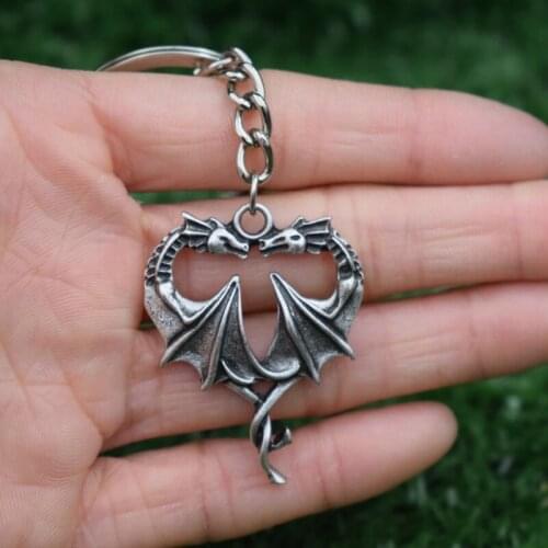Dragon Keychain Two Dragon Heart pendant Punk Hip Hop Jewelry Valentines Day present