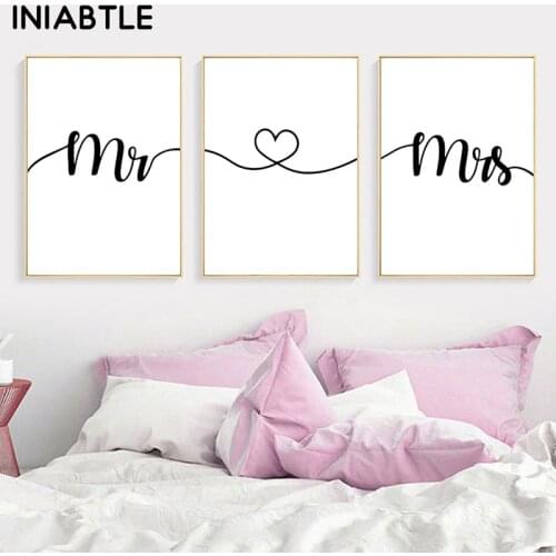Love Phrase Mr & Mrs Posters Prints Black And White Canvas Painting Nordic Living Room Bedroom Wall Art Pictures Home Decoration