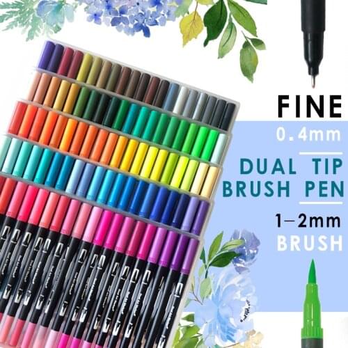FineLiner Dual Tip Brush Art Markers Pen12/ 24/36/48 /100 Colors Watercolor Pens For Drawing Painting Calligraphy Art Supplies