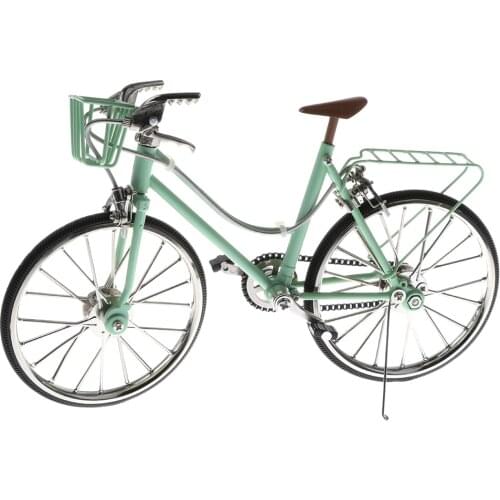 1/10 Mini Green Bike Alloy Diecast Models Bicycle with Basket & Seat Replica Toy