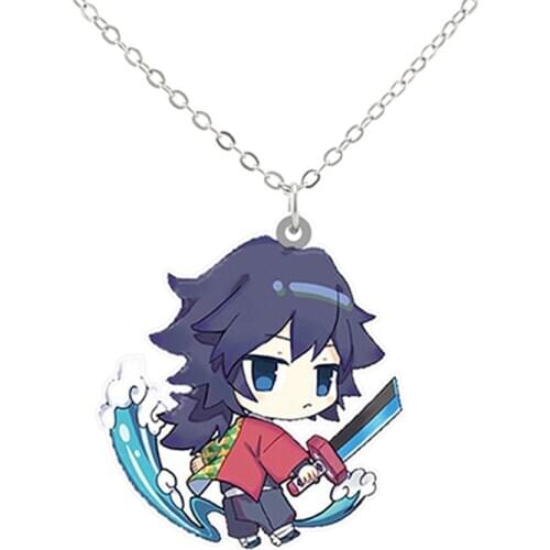 Trendy Demon Slayer Figure Portable Epoxy Necklace Long Metal Kids Chain Pendant Acrylic Collar Boys Birthday Gifts Jewelry