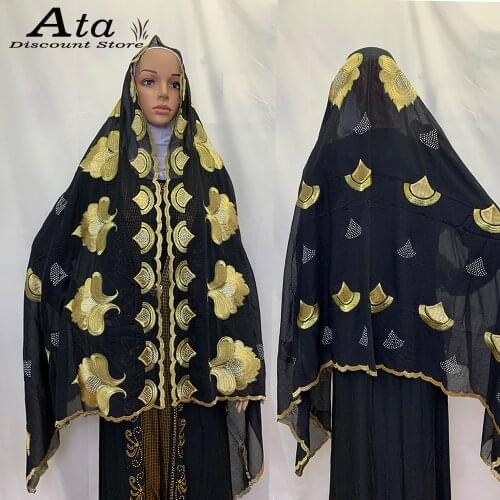 Voile Embroidered Muslim Womens Big Scarf Hijab Turban African Headscarf Islam Prayer Hats Daily Shawls Beatiful Diamond Inner