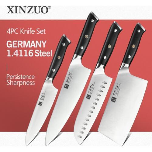 XINZUO 4pcs Kitchen Knives Set Chef+Paring+Cleaver+Santoku Knife Stainless Steel Cook Tools Kitchen Knife Set Accessories