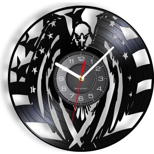 National Flag And Eagle Vinyl Record Wall Clock United States Vintage Home Decor Patriotic American Bald CD Handicraft Watch