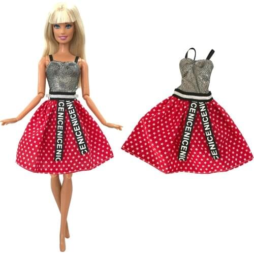 NK 1 Pcs Mini Wave Point Red Dress Fashion Skirt Daily Casual Wear Accessories Clothes for Barbie Doll Girls Toy 278D 3X