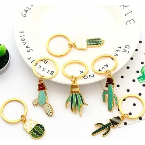 200pcs Novelty Plants Cactus Succulent Metal Key Ring Chains Birthday Summer Hawaii Party Favor And Gifts ZA6831