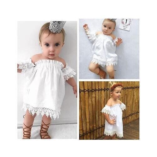 New Kids Baby Girls Off-shoulder Strapless lace Princess Party Lace Dress Holiday Casual Dress