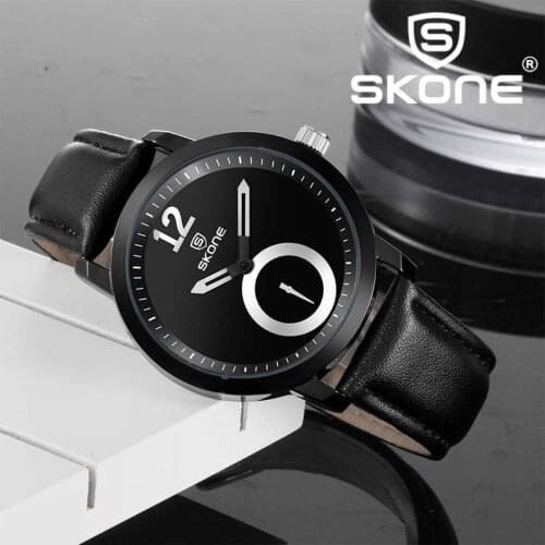 New Brand Black SKONE Casual Quartz Watch Man Leather simple Watches relogio masculino Clock Hot Sale Man watch