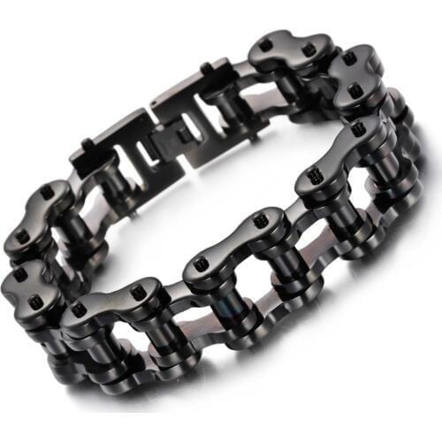 New Design Bike Chain Bracelet 23cm Black Bicycle Chain Men Bracelet Fashion Male 316L Stainless Steel Hand Chain 12/18/22mm
