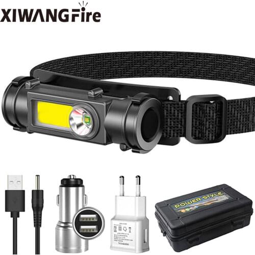 New Portable Mini Powerful LED Headlamp XPE+COB USB Rechargeable Headlight Built-in Battery Waterproof Head Torch Head Lamp