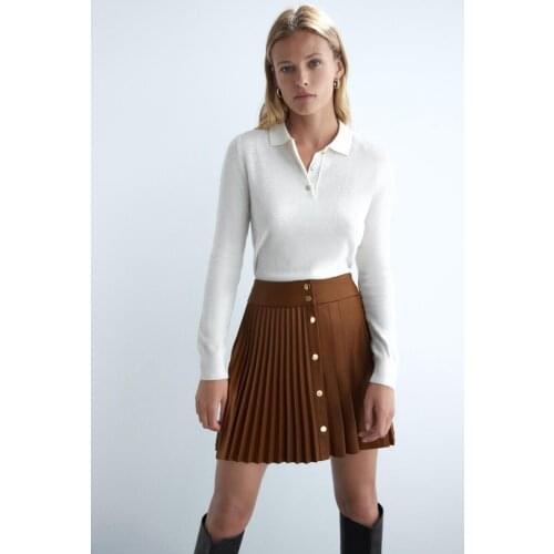 Solid pu leather skirt high waist buttons sexy mini pleated skirt Asymmetrical fashion faldas cortas za women autumn
