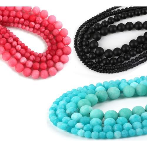 Wholesale Natural Stone Frosted Blue Amazonite Beads Black Dull Polish Matte Glass Beads 4/6/8/10/12mm For Bracelet Making