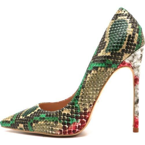 Sexy Red Snake Print Leather Stilettos Shoes for Women 12CM Pointed Toe Stiletto Heels Dress Shoes Slip-on Pumps Heels Woman