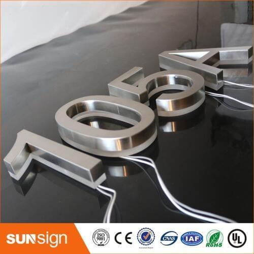 Custom LED backlit stainless steel house number plate