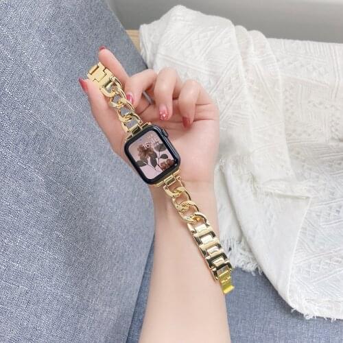 Denim Chain Stainless Steel Band for Apple Watch 6SE 5 44mm 40mm Metal Bracelet Strap for iWatch Series4 3 2 38mm 40mm Wristband