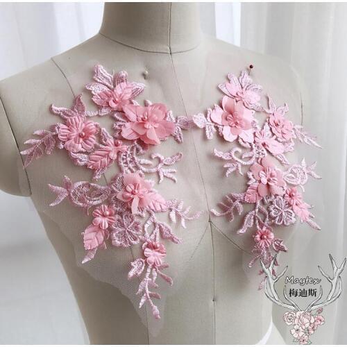 1 PC Pink Fabric Flower Venise Floral Lace Sewing Applique Lace Collar Neckline Collar Applique Diy Craft Neckline Sewing Acc