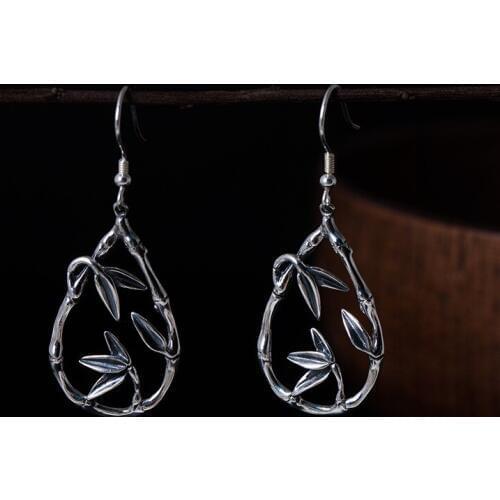 Vintage bamboo leaf earring 100% 925 Sterling silver Jewelry fashion Hypoallergenic dangle earrings for women girl gift