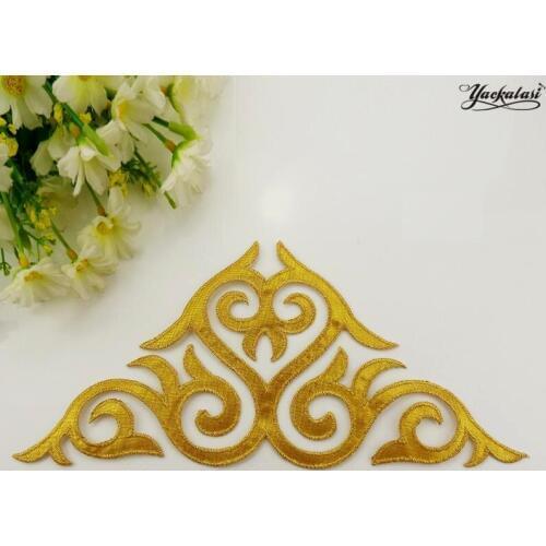 YACKALASI 20 Pcs/Lot 3D Floral Appliques Iron On Cosplay Costume Gold Trims Diy Accessories Embroidered Patches 24cm*11.5cm