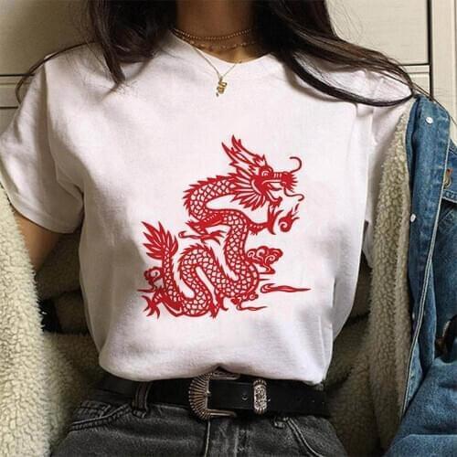 Womens T-shirt Hip Hop Streetwear Tops Chinese Dragon Print Graphic T-shirt Women Ulzzang Harajuku Kawaii Summer T-shirt Women