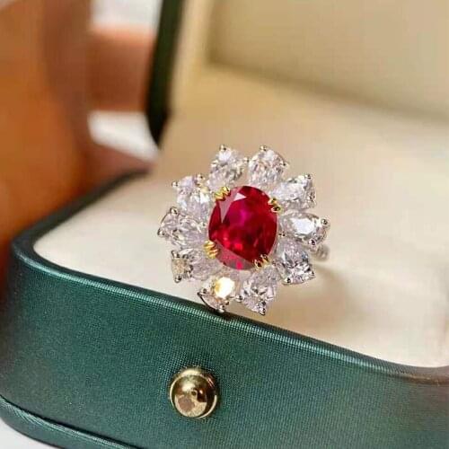 100% S925 Sterling Silver 2.5ct Carat Engagement Rings For Women Ruby High Carbon Diamond Sparkling Ring Wedding Jewelry Gifts