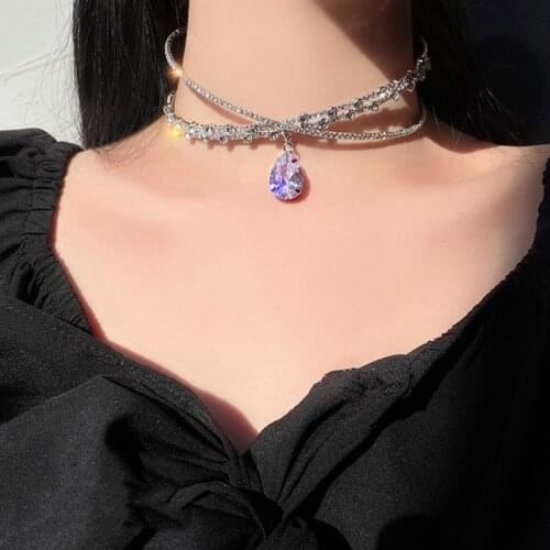 Crystal Choker Necklaces Shine Rhinestone Water Drop Pendant Necklaces Women Torques Chokers Weddings Jewelry Party Gift