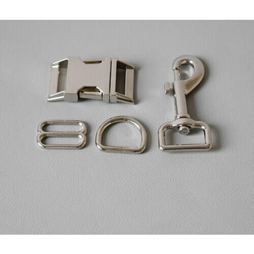 1 sets 25mm Metal D ring belt straps slider breakaway side release buckle DIY Dog Collar Leash Set Metal Accessories