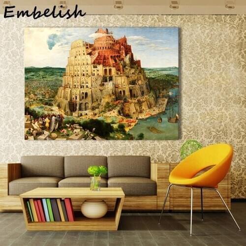1 Pieces Large Size Tower Of Babel HD Canvas Oil Paintings For Living Room Home Decor Pictures Wall Art Posters Bedroom Artwork
