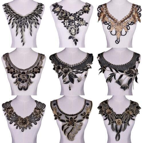 1Pc Gold Lace Fabric Neckline Collar Applique Sewing Diy Embroidery Guipure For Wedding Top Dress Scrapbooking