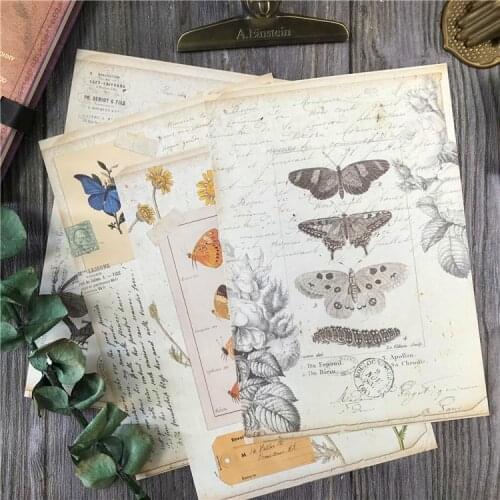 4sheets Vintage Butterfly Base Background Material Paper Junk Journal Decoration DIY Scrapbooking Old Book Page Craft Paper