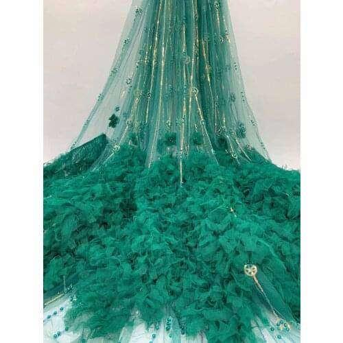 African Beaded 3D Feather Lace Fabric 2021 green African French Lace Fabric High Quality Nigerian Embroidery Tulle French Lace