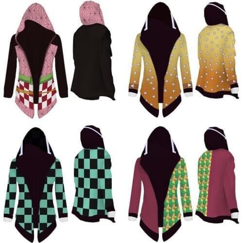 Anime Demon Slayer Kimetsu No Yaiba Tanjiro Kamado Nezuko Cosplay Costume Kimono Hooded Windbreaker Cardigan Mens Jackets CS129