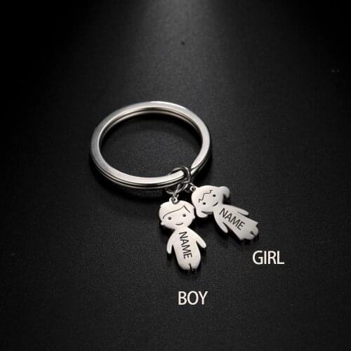 COOLTIME Engraved Name Date Chindren Family Keychain Custom Stainless Steel Key Ring Boy Girl Kid Pendant Gift For Mom Women