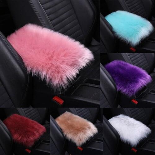 Auto Center Console Cover Console Cover Armrest Pads Warm Winter Sheepskin Wool Car Armrest Seat Box Pad Cushion Protector