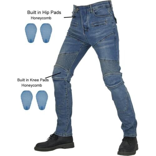 New Motorcycle Riding Jeans With 4 X CE Armor Honeycomb Knee Hip Protective Pads Motocross Racing Pants Cycling Denim Trousers