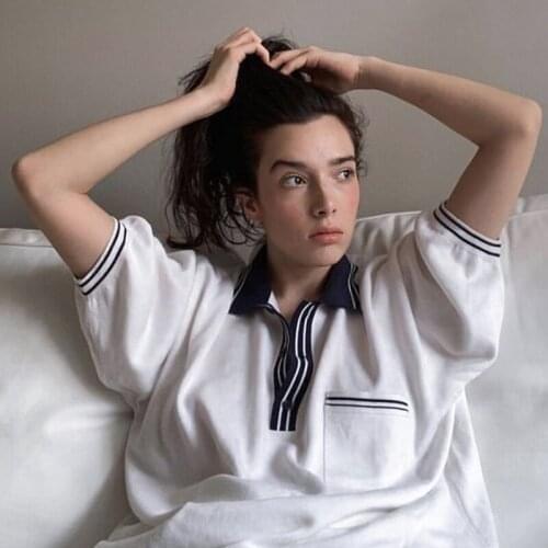 Oversize Women Soft Cotton Polo Collar T-shirt 2021 Summer Fashion Ladies College Style Loose T-shirt Female Solid Color T-shirt