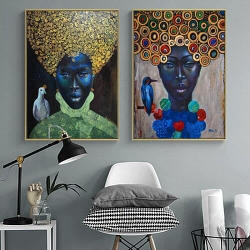 Modern Abstract African Women Portrait Oil Painting on Canvas Art Scandinavian Posters and Prints Wall Picture for Living Room