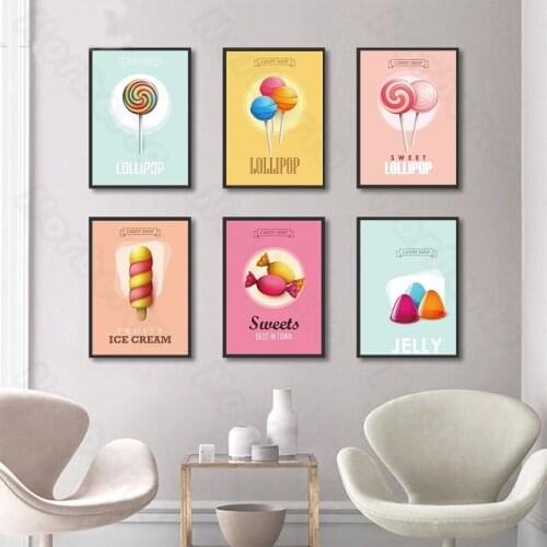 Canvas Painting Poster and Print Bright Colors Many Candies and Lollipops Ice Creams Jelly for Childrens Rooms Wall Decoration