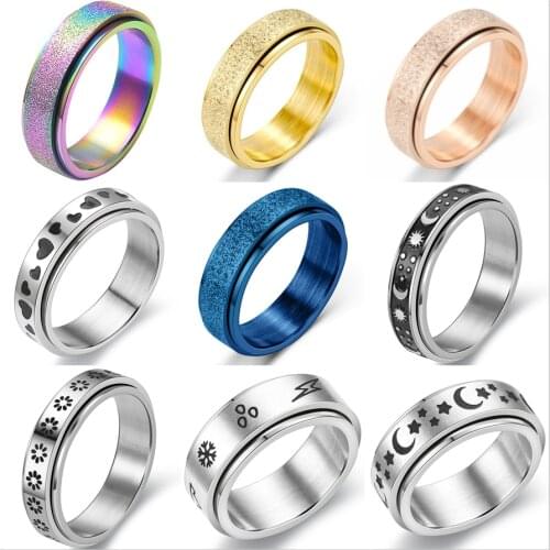 6 / 11mm Stainless Steel Rotating Ring, Mens And Womens Star Moon Ring, Decompression Couple Ring, Fashion Wedding Jewelry