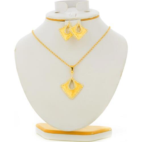 Crystal Square Dubai Fashion Jewelry Sets For Women Stone Necklace Pendant Earrings Sets African Statement Bride Party Jewelry