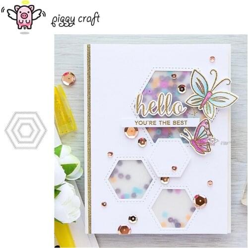 Piggy Craft metal cutting dies cut die mold Hexagon frame decoration Scrapbook paper craft knife mould blade punch stencils dies