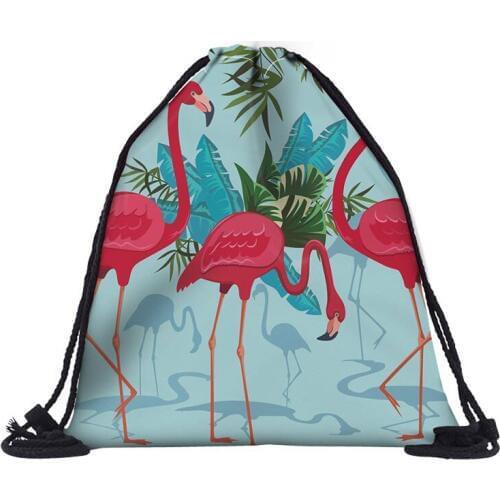 Multifunction Color with flamingo Drawstring Bag String Sack Bag Beach Girls Women Travel Storage Package Teenagers backpack