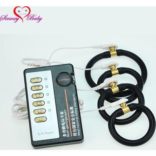 001 set 4pcs Penis Ring Electric Shock Host and Cable electro shock sex toys electro stimulation sex toys for TENS adult game